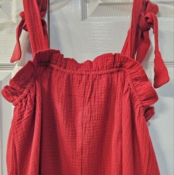 NWT Lush Tie Strap Gauzy Minidress with pockets light and airy Medium Chili - Picture 5 of 8